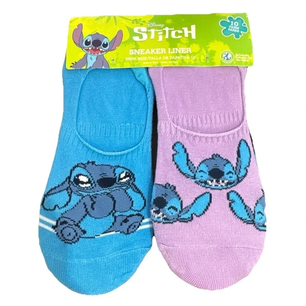 Disney Stitch Sneaker Liner Socks 10 Pair, Women 4-10 No Show